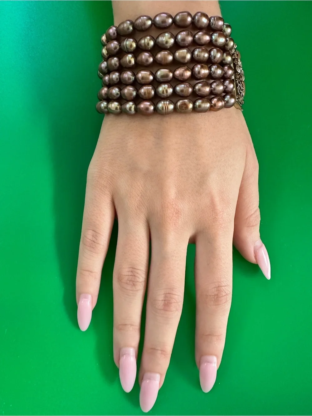 Lustrous Chocolate Pearl Stretch Bracelet - Women’s Multi-Strand